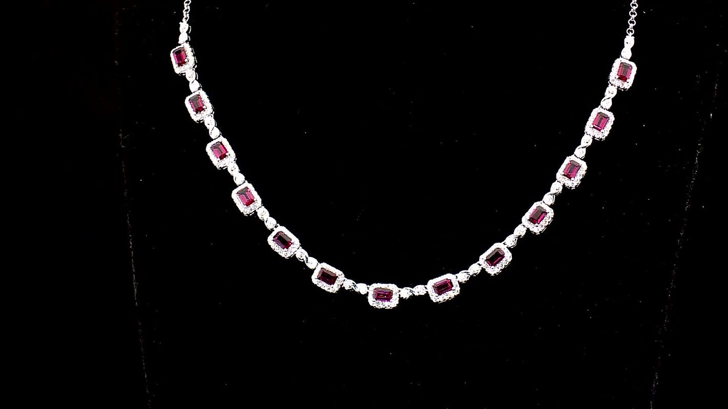 Certified & Appraised D'Joy Premium Usambara Color Change Garnet and Moissanite 12.55 ctw Necklace (18-20 inches) in Rhodium Over Sterling Silver
