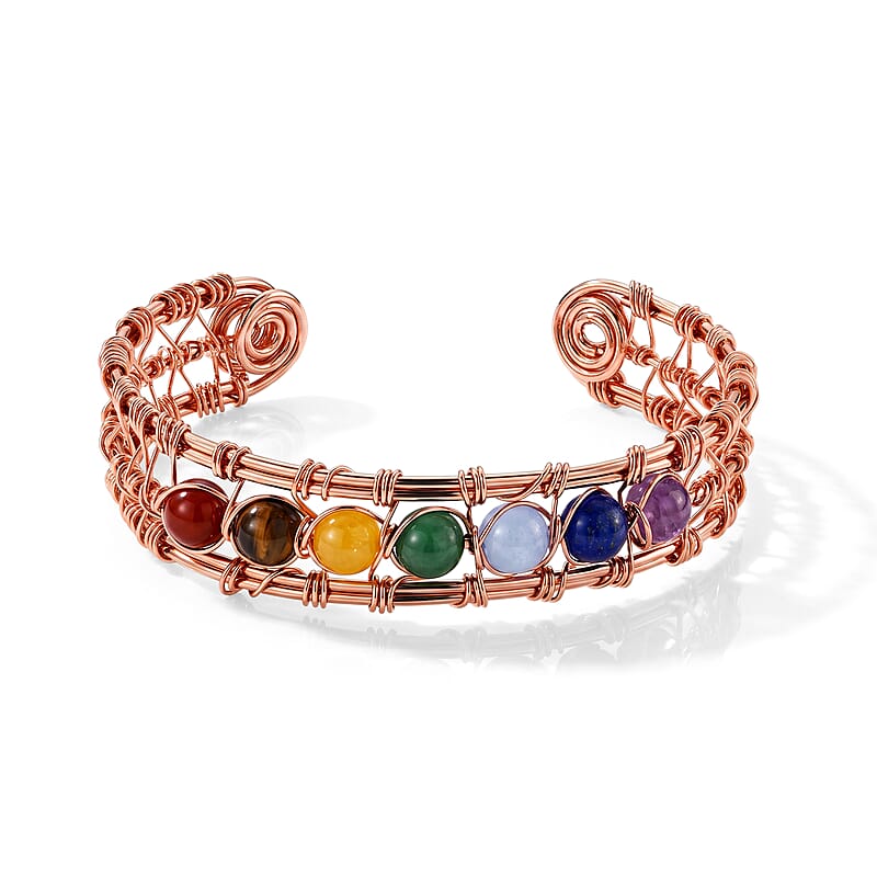 Multi Gemstone 25.00 ctw Bangle Bracelet in Rosetone (6.5-7 In)