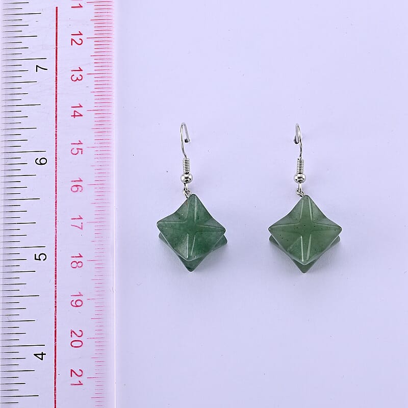 Green Aventurine 35.00 ctw Earrings in Silvertone