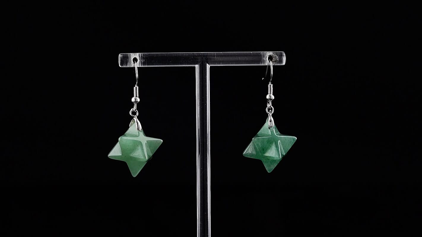 Green Aventurine Earrings in Silvertone 35.00 ctw