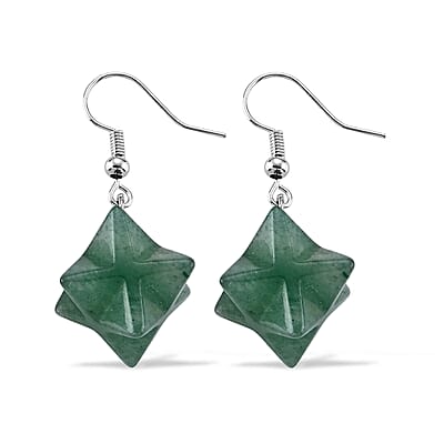 Green Aventurine 35.00 ctw Earrings in Silvertone