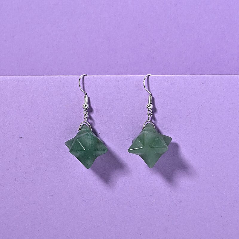 Green Aventurine 35.00 ctw Earrings in Silvertone
