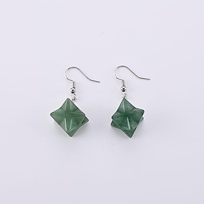 Green Aventurine 35.00 ctw Earrings in Silvertone