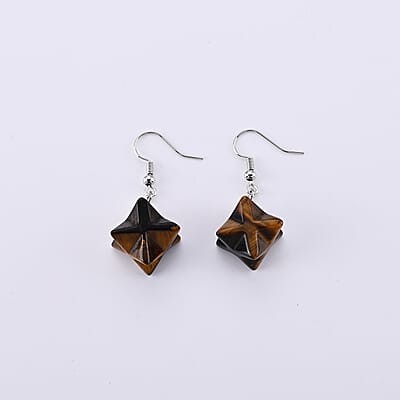 Yellow Tigers Eye 35.00 ctw Earrings in Silvertone