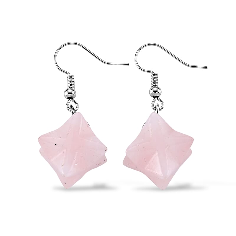 Galilea Rose Quartz 35.00 ctw Earrings in Silvertone