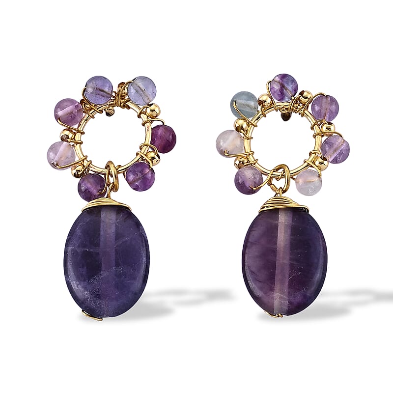 Multi Fluorite 30.00 ctw Earrings in Goldtone