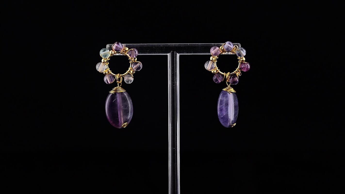 Multi Fluorite Earrings in Goldtone 30 ctw