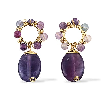 Multi Fluorite 30.00 ctw Earrings in Goldtone