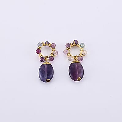 Multi Fluorite 30.00 ctw Earrings in Goldtone