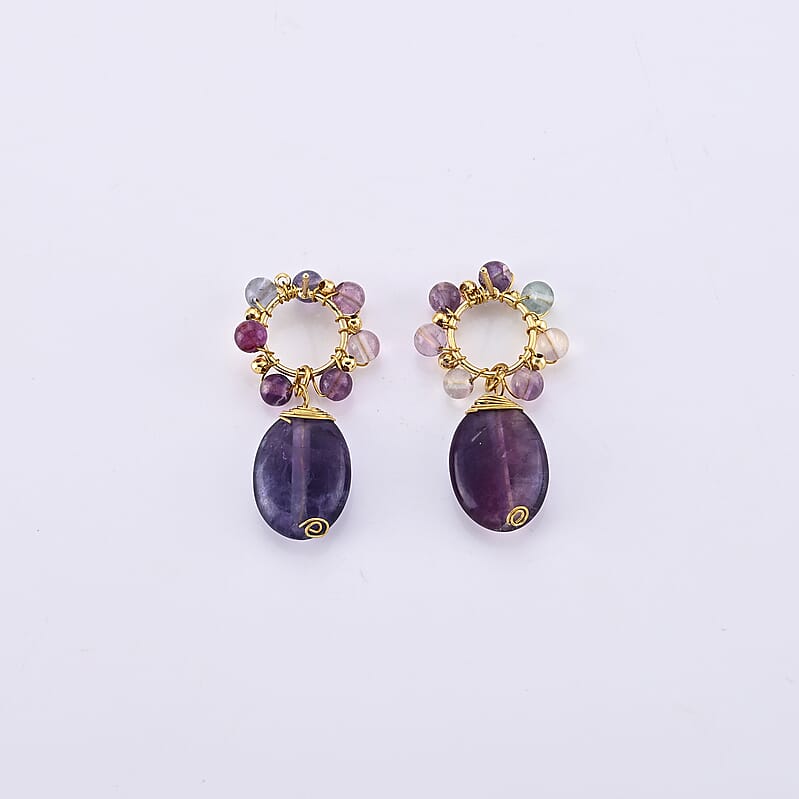 Multi Fluorite 30.00 ctw Earrings in Goldtone