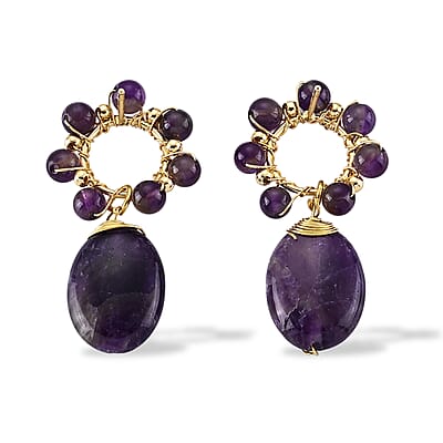 African Amethyst 30.00 ctw Earrings in Goldtone