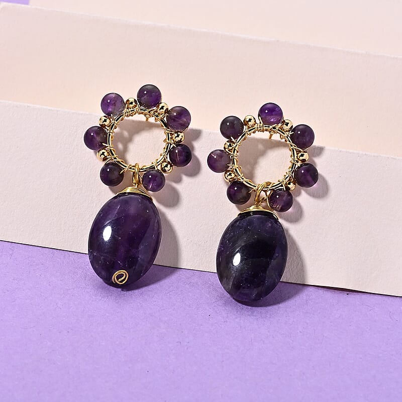 African Amethyst 30.00 ctw Earrings in Goldtone