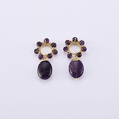 African Amethyst 30.00 ctw Earrings in Goldtone