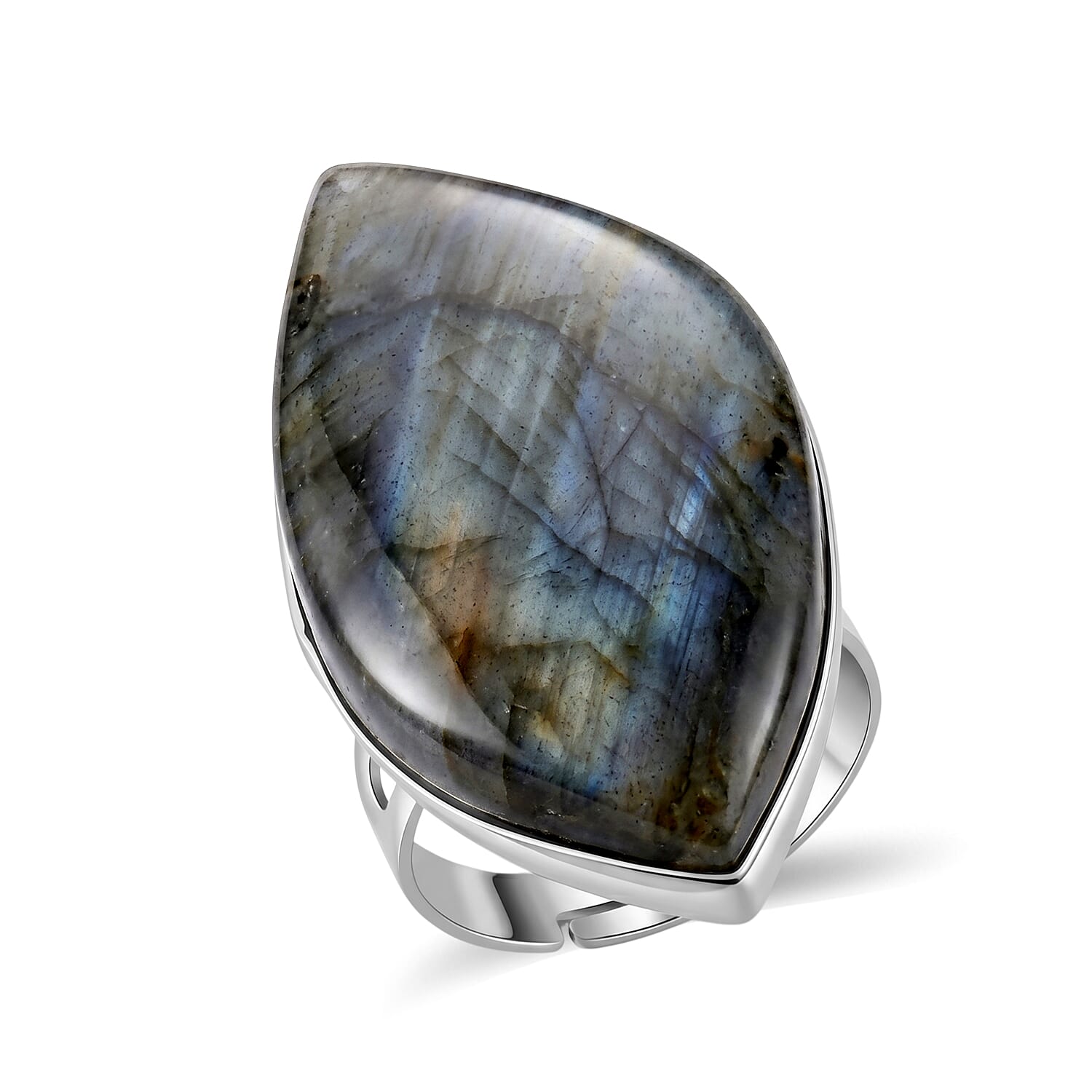 Malagasy Labradorite 50.00 ctw Ring in Silvertone (Adjustable)