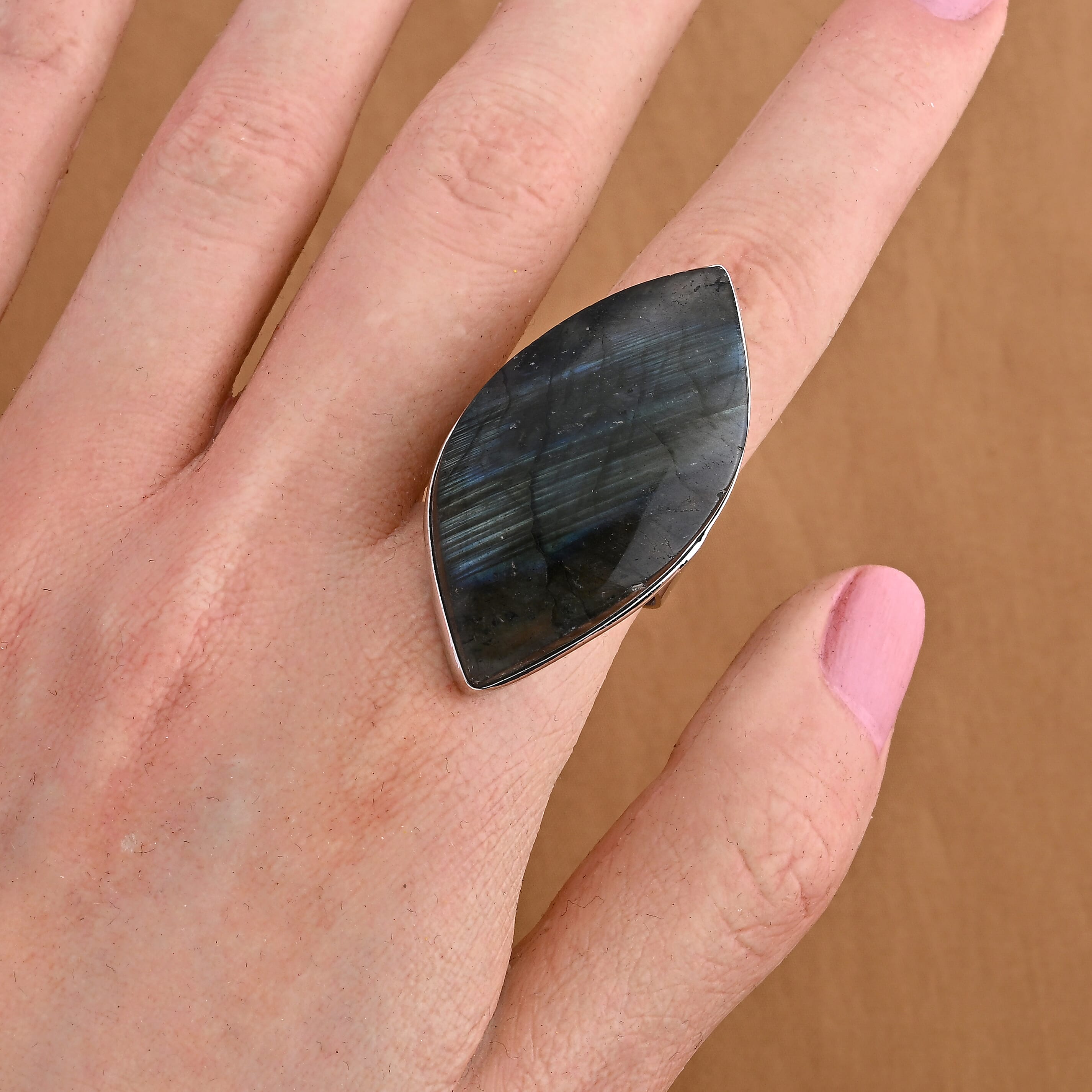 Malagasy Labradorite 50.00 ctw Ring in Silvertone (Adjustable)