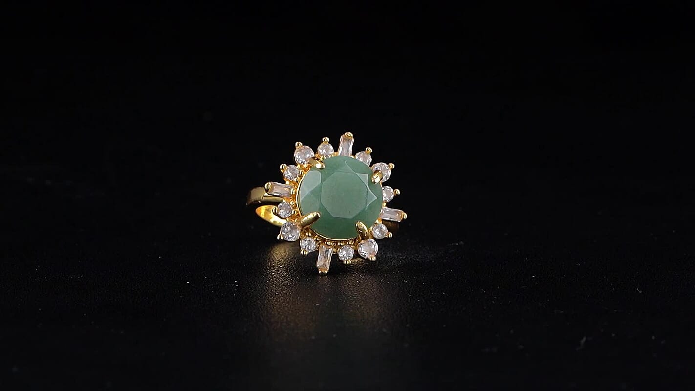 Green Aventurine, Simulated Diamond Ring in Goldtone (Adjustable) 12.00 ctw