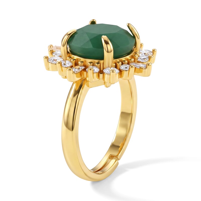 Green Aventurine and Simulated Diamond 12.00 ctw Ring in Goldtone (Adjustable)