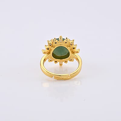 Green Aventurine and Simulated Diamond 12.00 ctw Ring in Goldtone (Adjustable)