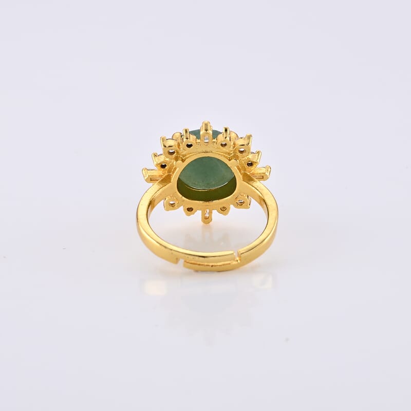 Green Aventurine and Simulated Diamond 12.00 ctw Ring in Goldtone (Adjustable)