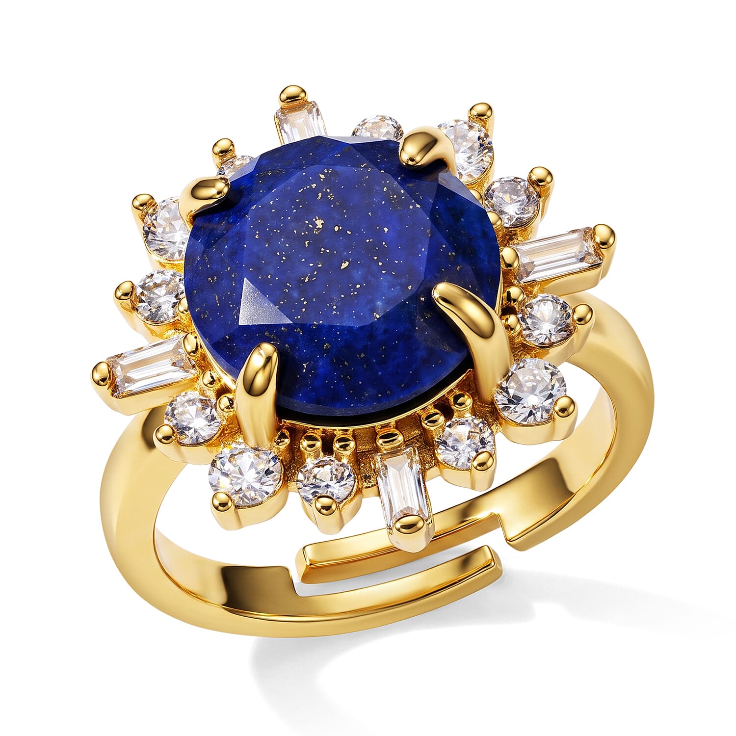Green Aventurine, Simulated Diamond Ring in Goldtone (Adjustable) 12.00 ctw