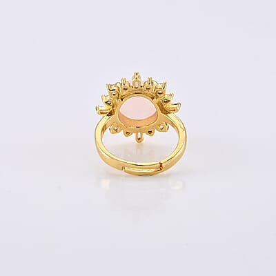 Galilea Rose Quartz and Simulated Diamond 12.00 ctw Ring in Goldtone (Adjustable)