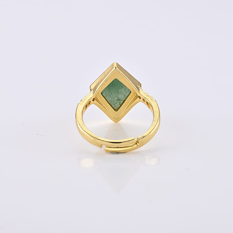 Green Aventurine and Simulated Diamond 5.20 ctw Ring in Goldtone (Adjustable)