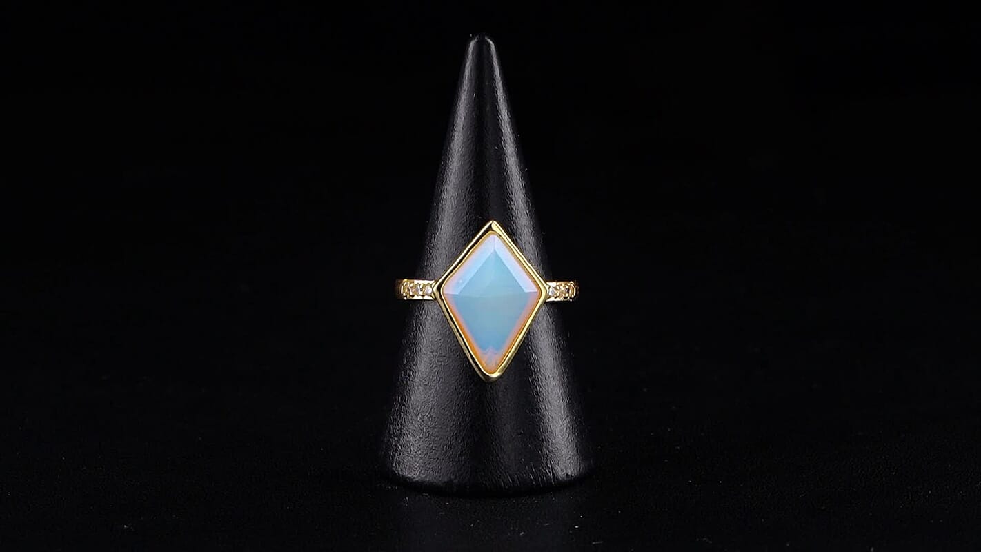 Green Aventurine, Simulated Diamond Ring in Goldtone (Adjustable) 5.20 ctw
