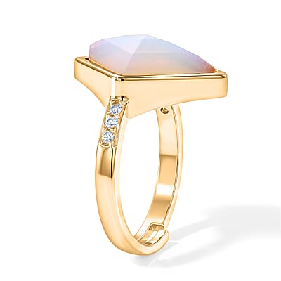 Opalite and Simulated Diamond 5.20 ctw Ring in Goldtone (Adjustable)