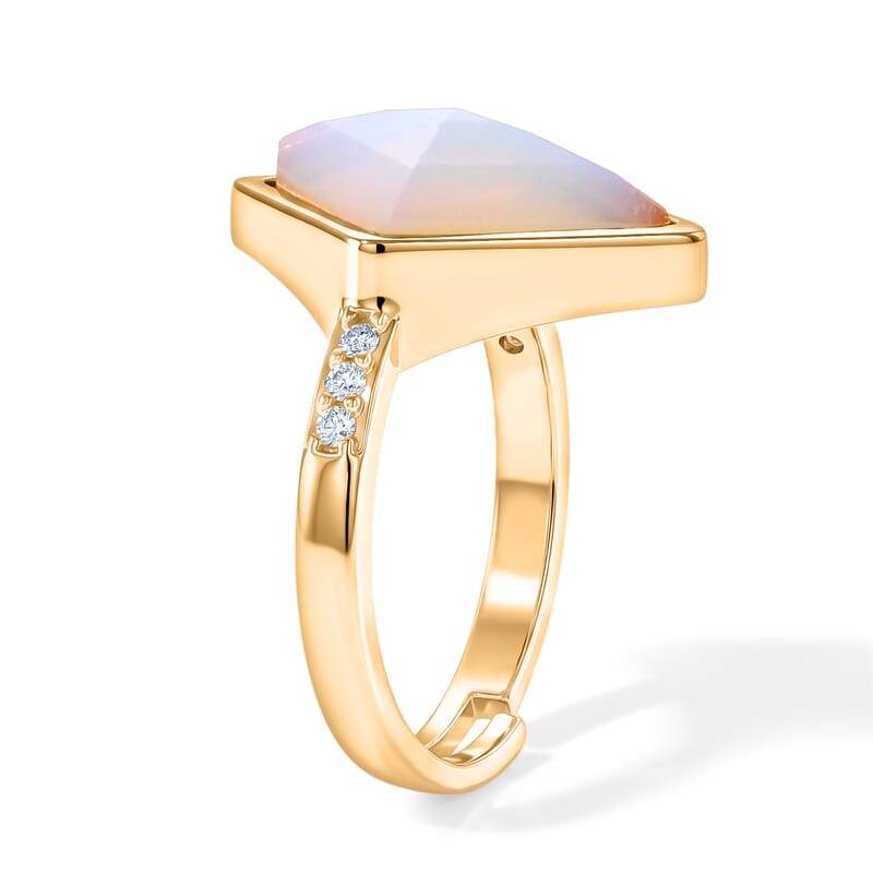 Opalite and Simulated Diamond 5.20 ctw Ring in Goldtone (Adjustable)