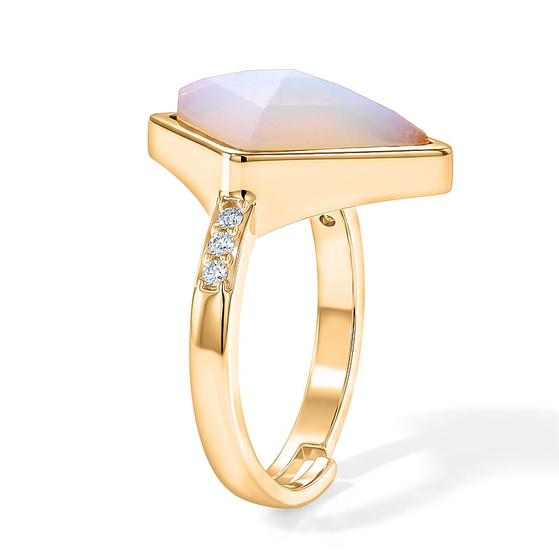 Opalite and Simulated Diamond 5.20 ctw Ring in Goldtone (Adjustable)
