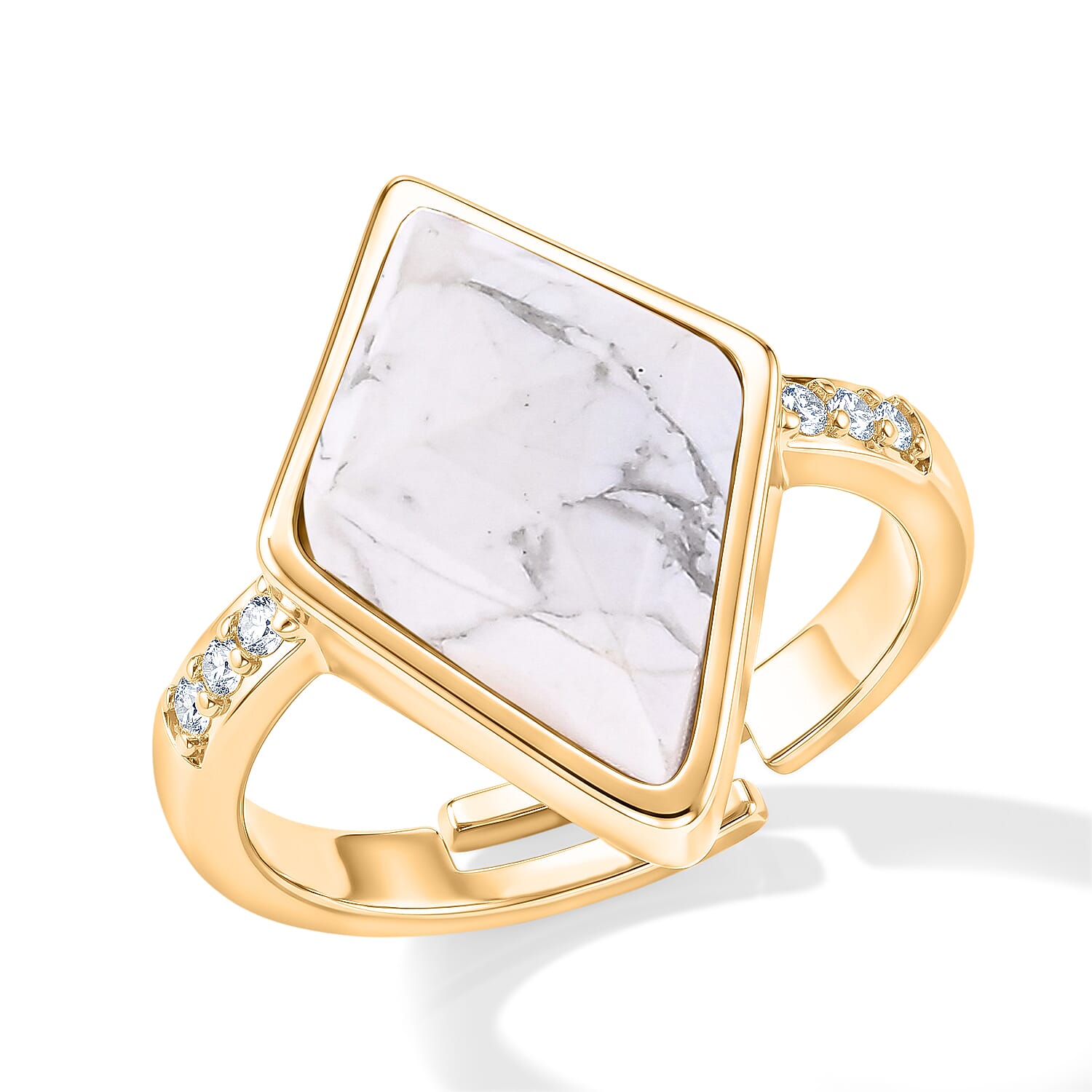 Green Aventurine, Simulated Diamond Ring in Goldtone (Adjustable) 5.20 ctw