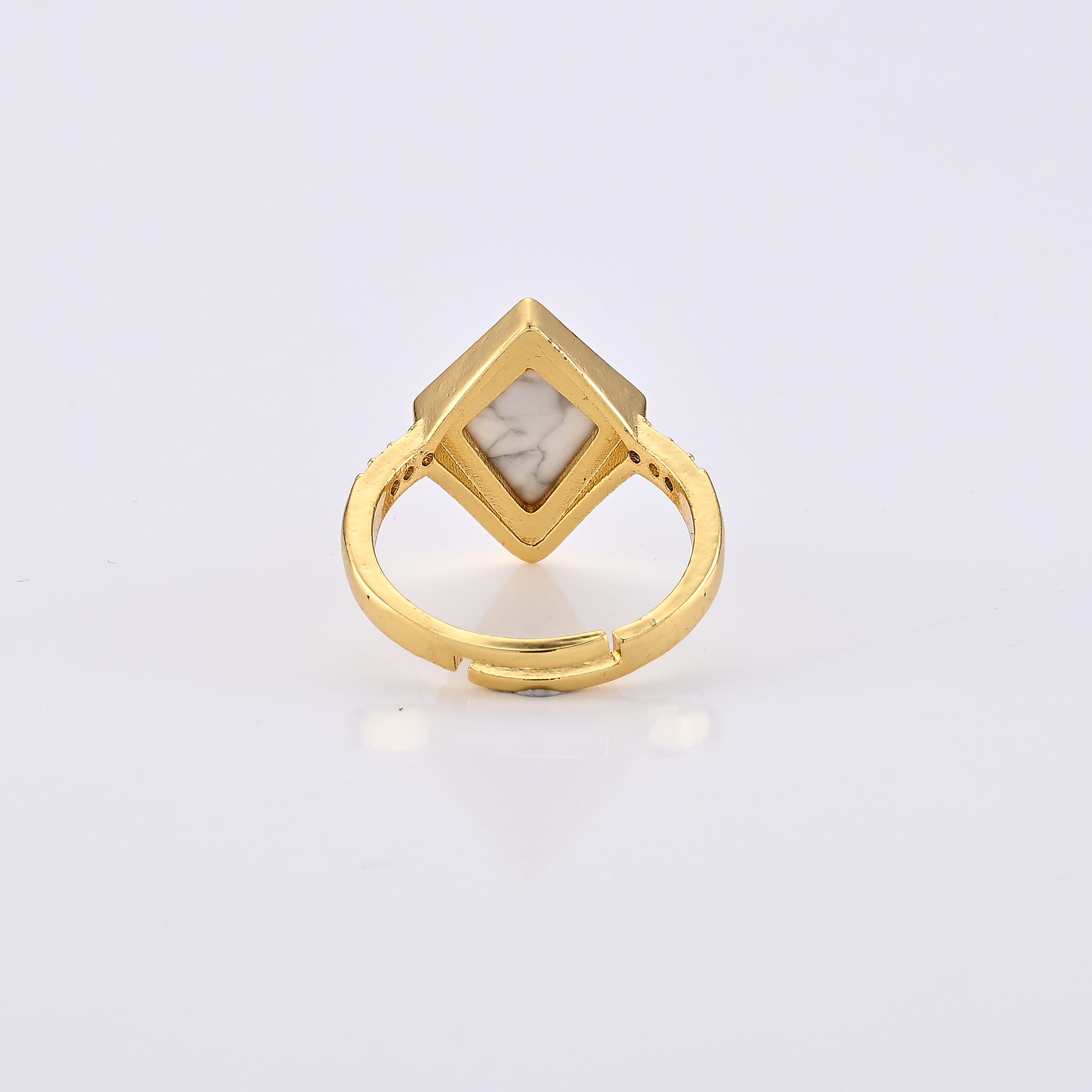 White Howlite and Simulated 5.20 ctw Diamond Ring in Goldtone (Adjustable)