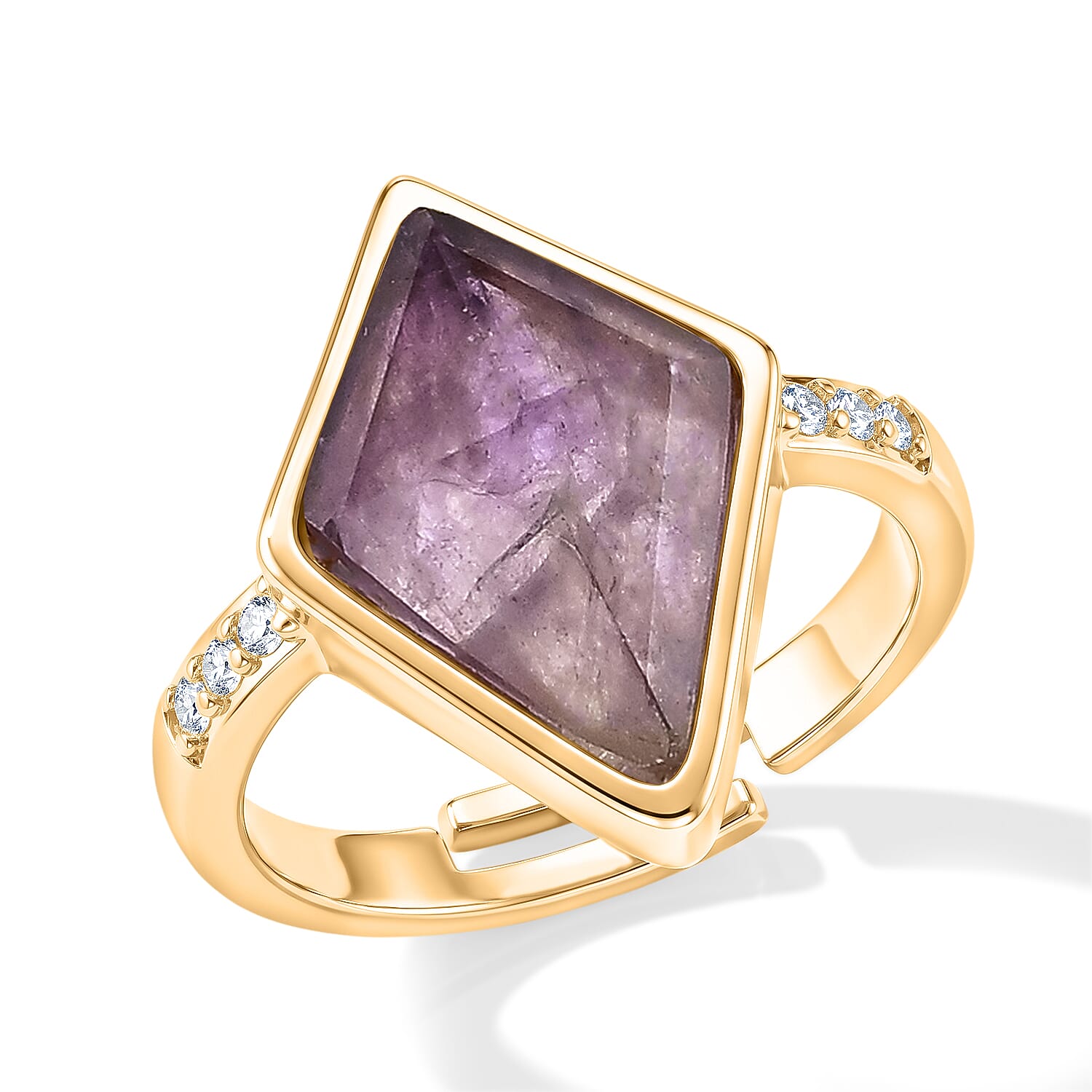 Green Aventurine, Simulated Diamond Ring in Goldtone (Adjustable) 5.20 ctw