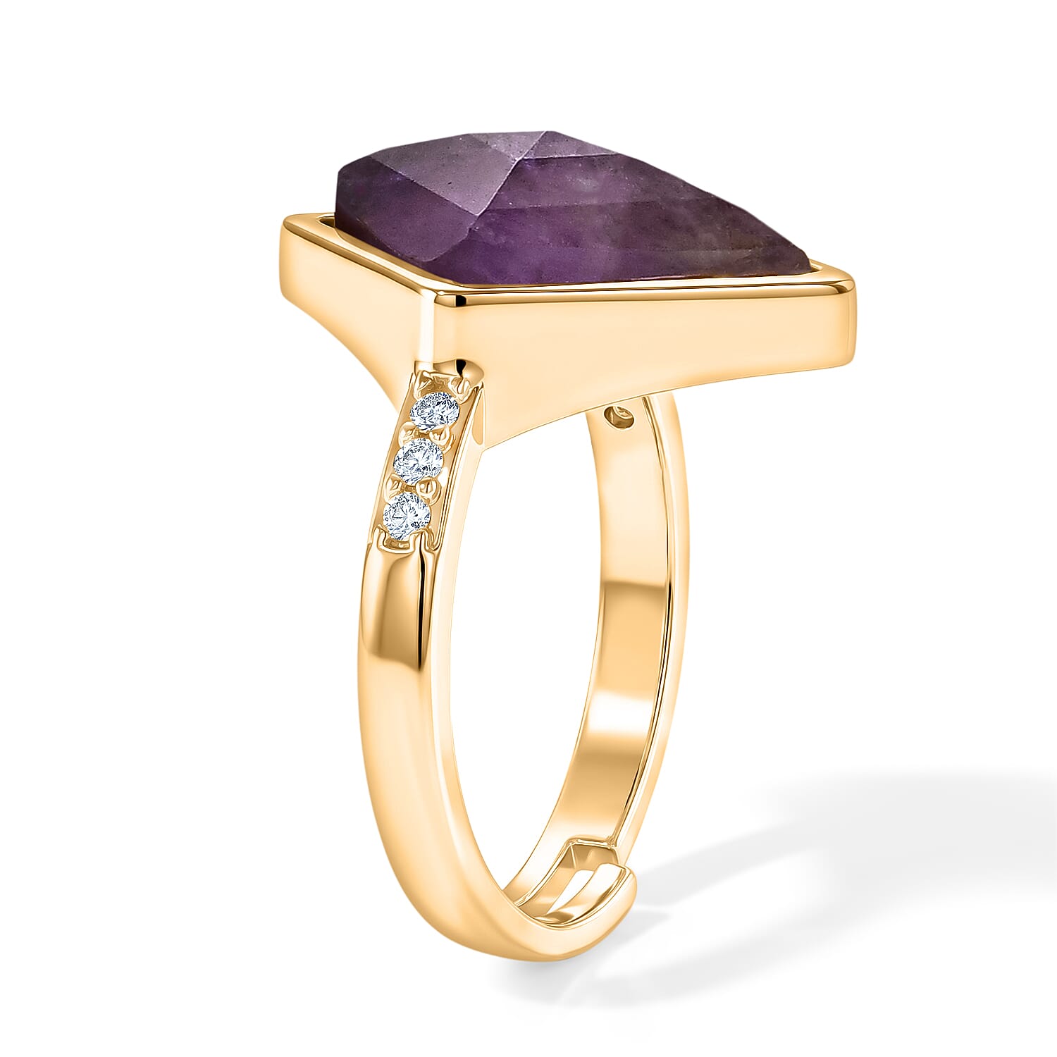 African Amethyst and Simulated Diamond 5.20 ctw Ring in Goldtone (Adjustable)