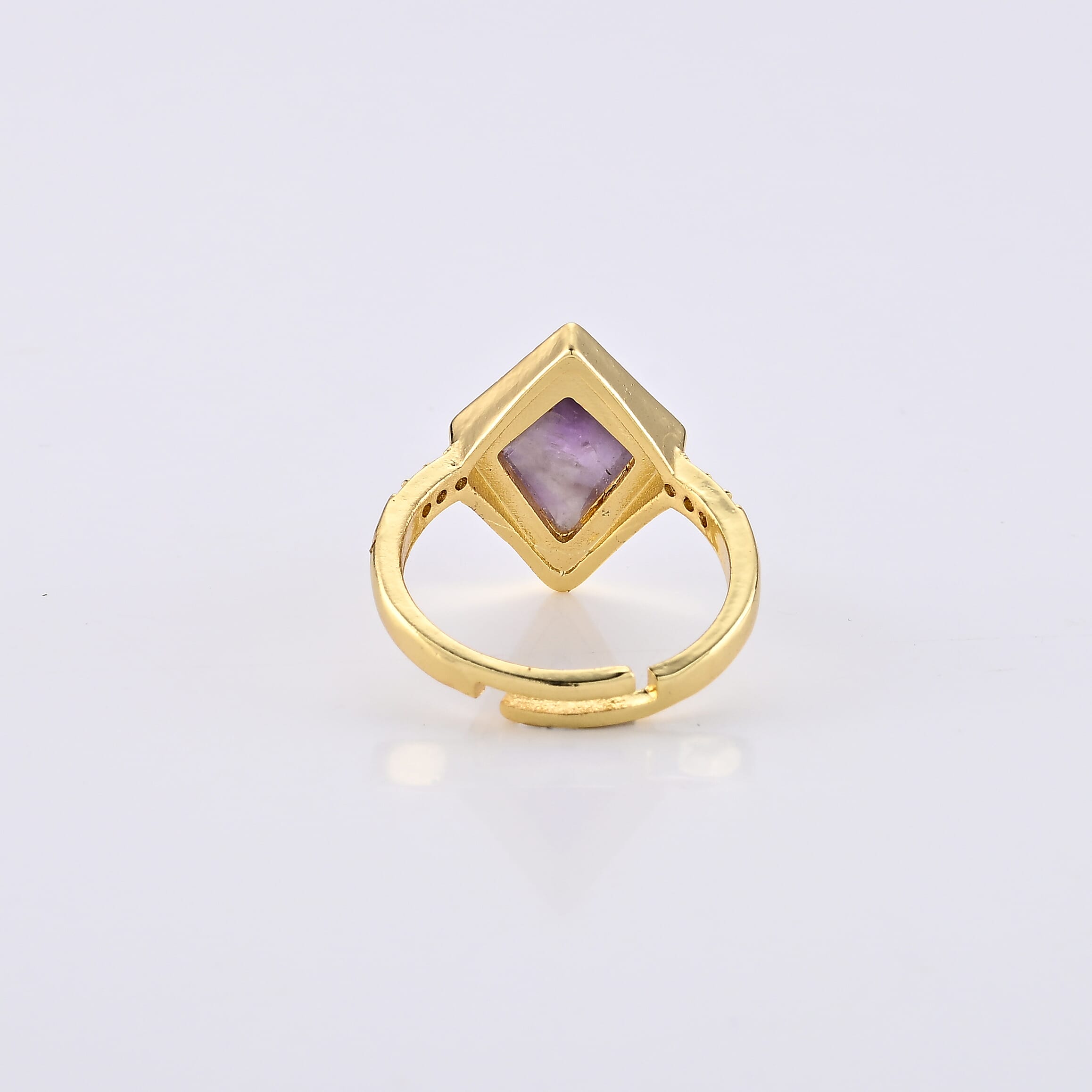 African Amethyst and Simulated Diamond 5.20 ctw Ring in Goldtone (Adjustable)