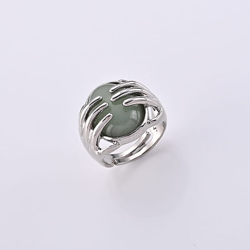 Green Aventurine 25.00 ctw Ring in Silvertone (Adjustable)
