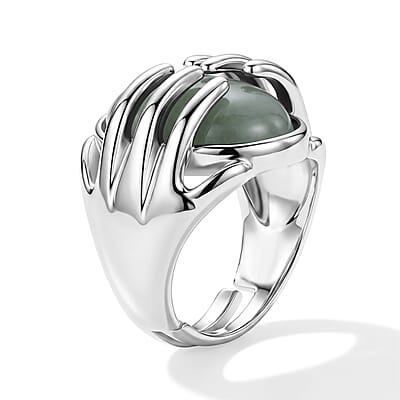 Green Aventurine 25.00 ctw Ring in Silvertone (Adjustable)