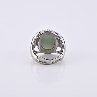 Green Aventurine 25.00 ctw Ring in Silvertone (Adjustable)