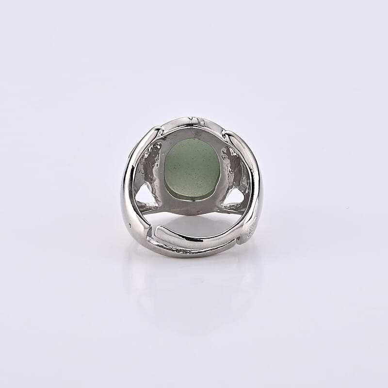 Green Aventurine 25.00 ctw Ring in Silvertone (Adjustable)