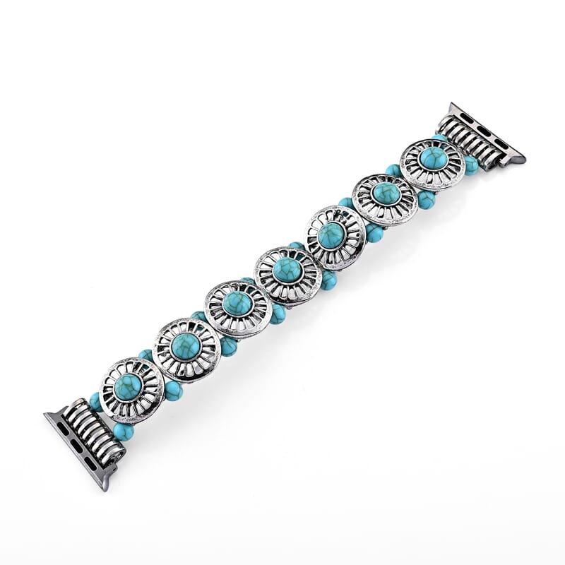 Turquoise Resin in Circular Pattern Connector Watch Strap in Stainless Steel, Silvertone (Compatible Sizes 42mm/44mm/45mm/46mm/49mm)