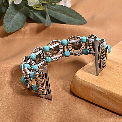 Turquoise Resin in Circular Pattern Apple Connector Watch Strap in Stainless Steel, Silvertone (Compatible Sizes 42mm/44mm/45mm/46mm/49mm)