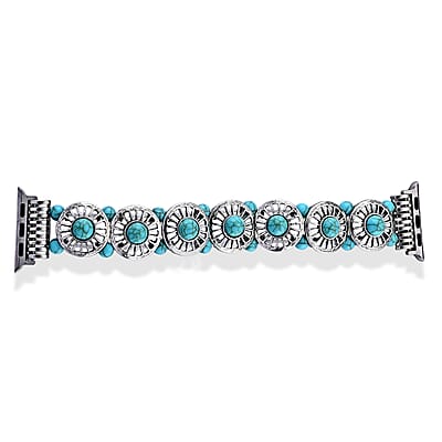 Turquoise Resin in Circular Pattern Apple Connector Watch Strap in Stainless Steel, Silvertone (Compatible Sizes 42mm/44mm/45mm/46mm/49mm)