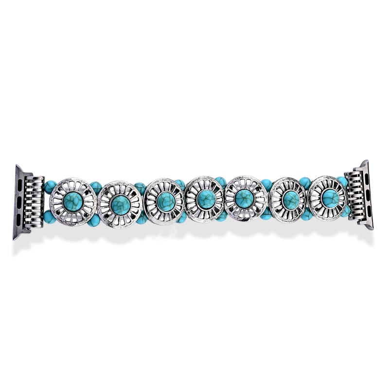Turquoise Resin in Circular Pattern Connector Watch Strap in Stainless Steel, Silvertone (Compatible Sizes 42mm/44mm/45mm/46mm/49mm)