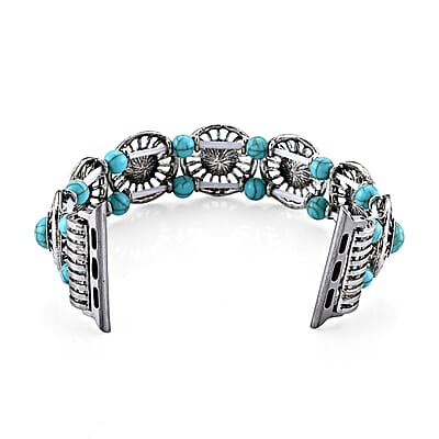 Turquoise Resin in Circular Pattern Apple Connector Watch Strap in Stainless Steel, Silvertone (Compatible Sizes 42mm/44mm/45mm/46mm/49mm)