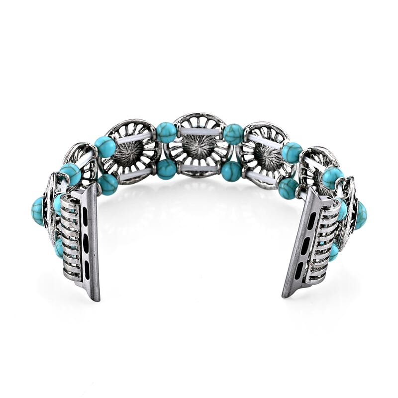 Turquoise Resin in Circular Pattern Connector Watch Strap in Stainless Steel, Silvertone (Compatible Sizes 42mm/44mm/45mm/46mm/49mm)
