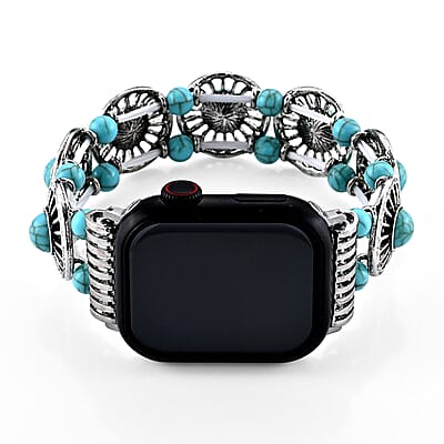 Turquoise Resin in Circular Pattern Apple Connector Watch Strap in Stainless Steel, Silvertone (Compatible Sizes 42mm/44mm/45mm/46mm/49mm)