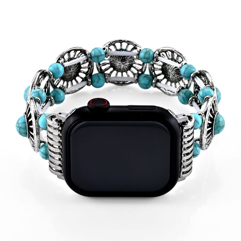 Turquoise Resin in Circular Pattern Connector Watch Strap in Stainless Steel, Silvertone (Compatible Sizes 42mm/44mm/45mm/46mm/49mm)