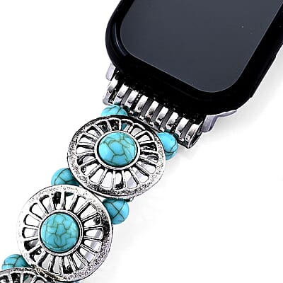 Turquoise Resin in Circular Pattern Apple Connector Watch Strap in Stainless Steel, Silvertone (Compatible Sizes 42mm/44mm/45mm/46mm/49mm)