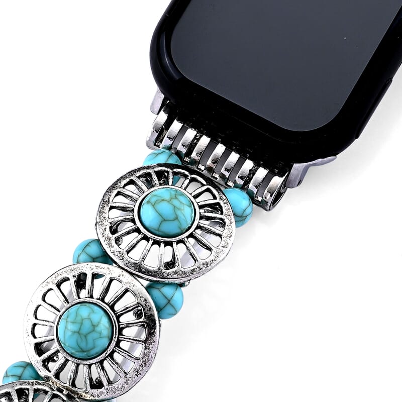 Turquoise Resin in Circular Pattern Connector Watch Strap in Stainless Steel, Silvertone (Compatible Sizes 42mm/44mm/45mm/46mm/49mm)