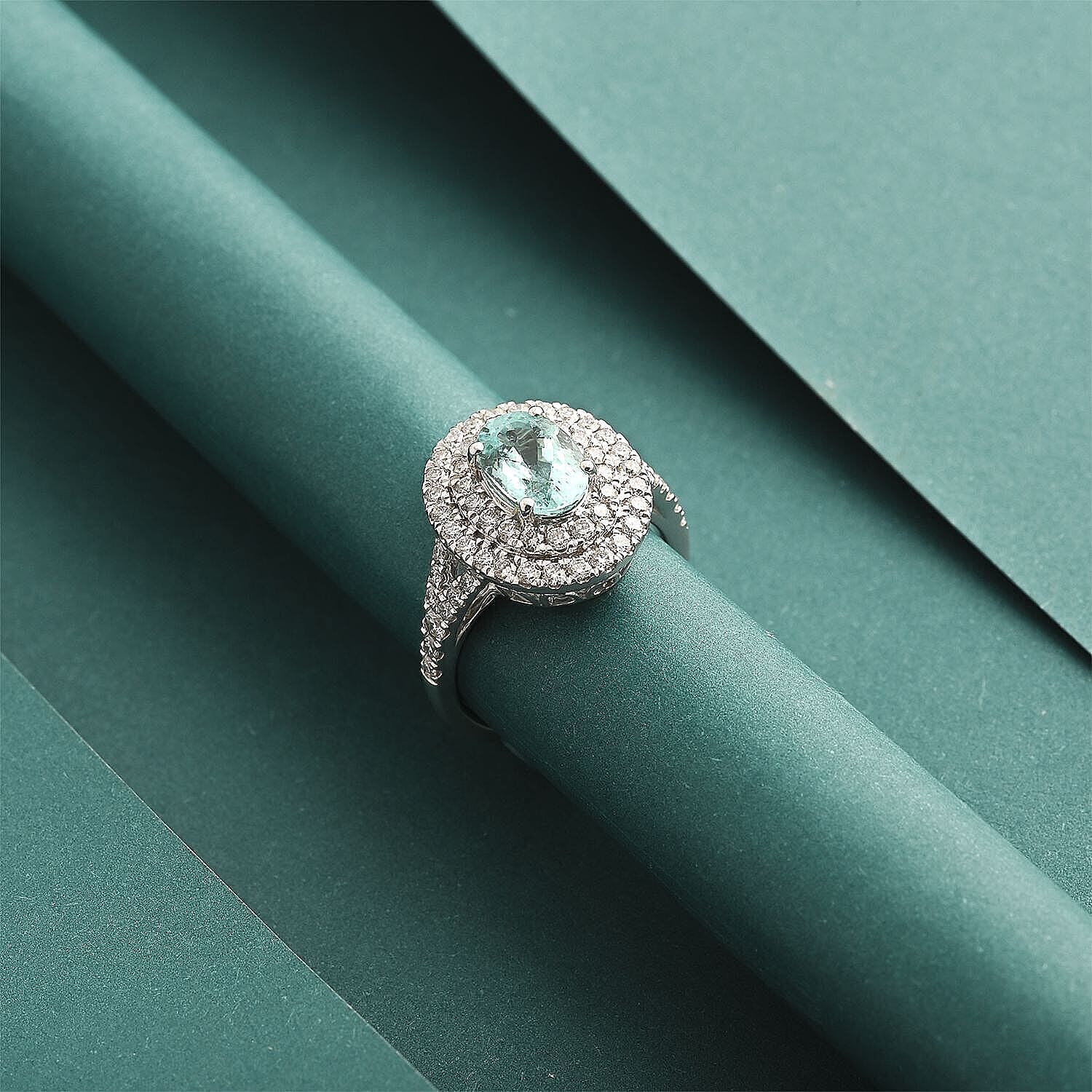 Chairman Vault Collection Certified & Appraised Rhapsody AAAA Paraiba Tourmaline and E-F VS Diamond 2.75 ctw Ring in 950 Platinum (Size 8.0) 9.25 Grams